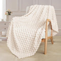Exclusivo Mezcla Extra Large Soft Fleece Throw Blanket, 127x178 CM Stylish Jacquard Throw Blanket for Sofa, Fuzzy Cozy Lightweight for All Season, Ivory