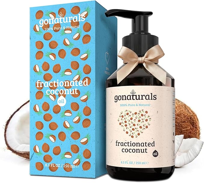 GoNaturals Fractionated Coconut Oil for Skin, Hair & Face -250ml- 100% Pure, Anti-Aging, Hydrating - Scalp, Lips, Beards, Nails, Tattoos, Aromatherapy, Body Massage, Made in Germany
