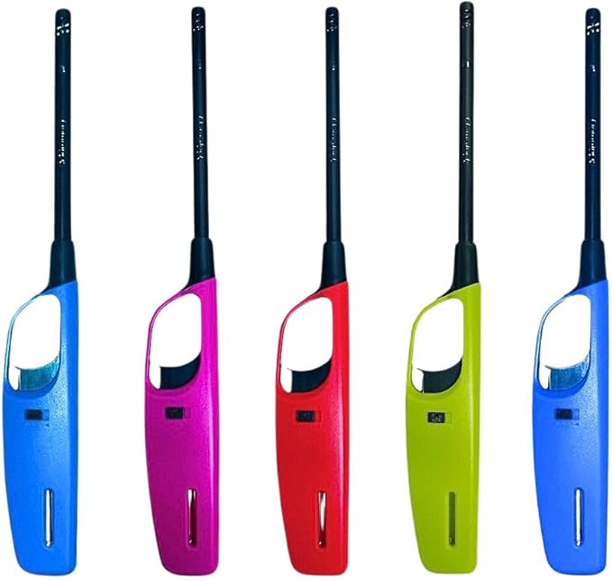 Pack of 5, Multipack Large BBQ Lighters Refillable Safety Gas with Assorted Colours Suitable for Kitchen, Barbecue, Candles, Camping, Cooking, BBQs, Fireworks etc