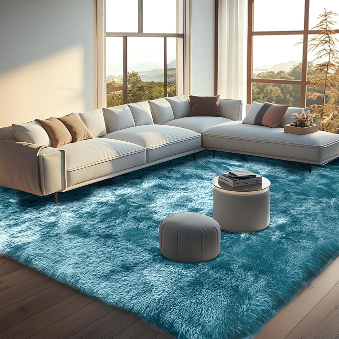 Rugs Living Room - 160x230cm Blue Green Large Rug for Living Room - Ultra Soft Fluffy Shaggy Rugs for Bedroom, Indoor Nursery Carpets for Kids Room Home Decor, Non Shedding, Anti-Slip Backing