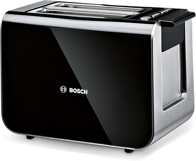 Bosch Styline Compact TAT8613NGB 2 Slot Stainless Steel Toaster with 9 browning levels including defrost and reheat - Black