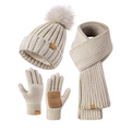 Winter Hat Scarf Gloves Set for Women, Gloves with Pom Pom Beanie