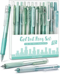 Four Candies Gel Pen Set, Cute Writing Pens with 0.5mm Fine Tip, Black & Green Ink Pens with Highlighter, Aesthetic Stationery Supplies for School, Office, Pack of 12 - Forest Series