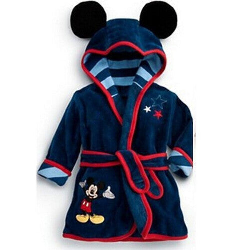 (1-2 Years, Navy Blue Mickey) Kids Boys Girls Hooded Bathrobe Mickey Minnie Dressing Gown Sleepwear Nightwear Pajamas