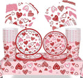 69Pcs Valentine's Day Party Tableware Decorations Red Love Heart Valentines Table Cloth,7inch 9inch Paper Plates, Napkins for Red Love Heart Theme Birthday Mother's Day Wedding Party
