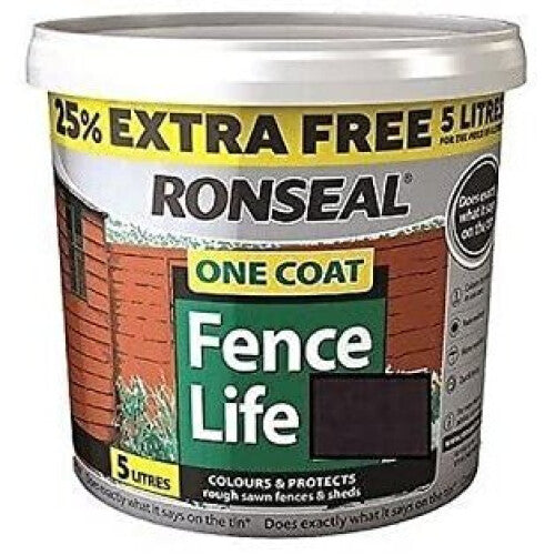 Ronseal 5L One Coat Fence Life Paint - Tudor Black Oak