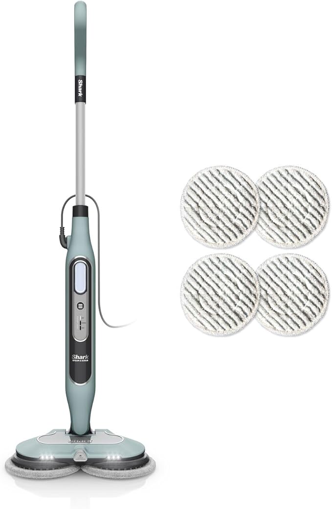 Shark Automatic Steam and Scrub Mop with Steam Blaster & 6 Rotating Dirt Grip Power Pads, 3 Steam Settings, Stain & Dirt Removal for All Sealed Hard Floors, 8m Cord, Sage Green, S8201UKCP