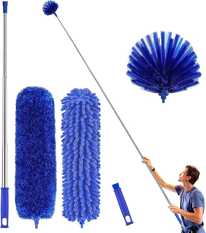 Microfiber Duster, Feather Duster Cleaning Kit with Telescoping Extension Pole 30-81 Inch, Reusable Bendable Dusters, Washable Lightweight Dusters for Cleaning Cobwebs Ceilings Fans