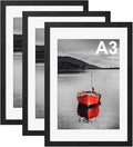A3 Picture Frame, Pack of 3 Poster Frame for A3 Print, 29.7x42cm Black Photo Frames, Wall Mounted