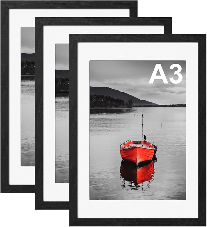 A3 Picture Frame, Pack of 3 Poster Frame for A3 Print, 29.7x42cm Black Photo Frames, Wall Mounted