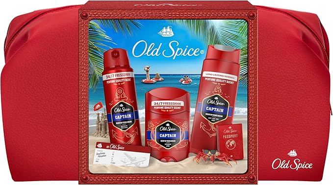 Old Spice Travel Bag Gift Set For Men With Captain Deodorant Stick And Shower Gel, 24/7 Fressshhh With Daily Use, Long Lasting Perfume Quality Scent