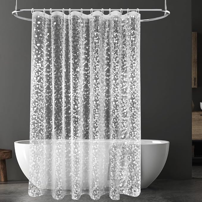 URAQT Shower Curtain Anti Mould, Waterproof PEVA Bath Curtains, Mildew Resistant Bathroom Shower Curtains with 12 Hooks, 3D Clear Bathtub Curtains for Bath Tub Shower Stall, 180 x 180 cm, Cobblestone