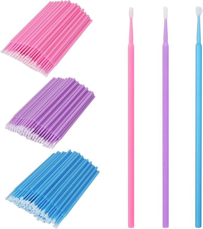 Shintop 300pcs Micro Applicator Brushes, Disposable Eyelash Extension Brushes for Makeup, Oral and Dental (Purple+Blue+Pink)