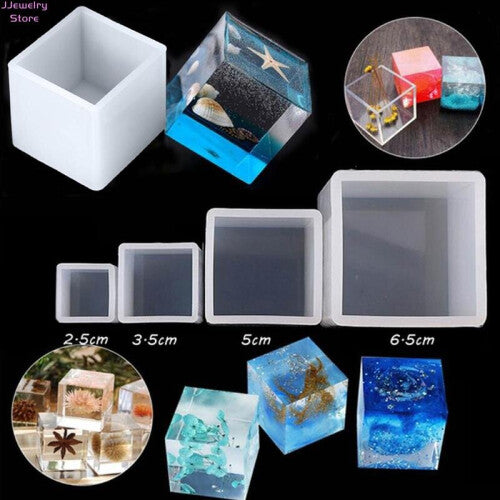 4pcs/set DIY Silicone Pendant Mold Jewelry Making Cube Resin Casting Mould Craft Tool Crystal Epoxy Square Cube Mold