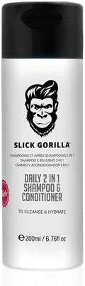 Slick Gorilla Daily 2 in 1 Hair Shampoo and Conditioner for Men, Lightly Scented Mens Shampoo & Conditioner Set Cleans, Hydrates, and Strengthens, Hair Products, Vegan, 200 ml