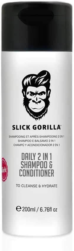 Slick Gorilla Daily 2 in 1 Hair Shampoo and Conditioner for Men, Lightly Scented Mens Shampoo & Conditioner Set Cleans, Hydrates, and Strengthens, Hair Products, Vegan, 200 ml