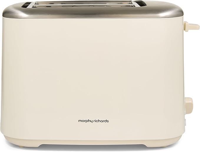 Morphy Richards Equip 2 Slice Toaster, Defrost and Reheat, Browning Controls, Variable Wide Slots, Removable Crumb Tray, Stainless Steel,800W, Cream, 222065