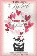 Wife Valentine's Day Card with Love, You're My Valentine Panda Design, 8 Page Insert, 30.5 x 17.8 cm
