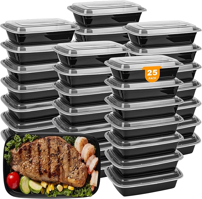 Meal Prep Containers, BPA-Free Reusable Food Prep Containers with Lids, Freezer Containers 1 Compartment, Stackable Microwavable 28oz Takeaway Lunch Boxes with Lids (25)