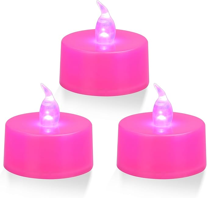 12 Pack LED Tea Lights, not Flickering, Pink Light, Pink Base[Energy Class A]