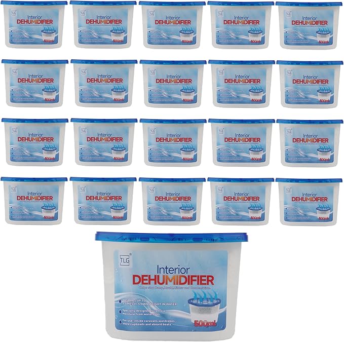TLG Interior Dehumidifier Disposable 20 Pack, 500ml Each – Moisture Absorber for Damp, Mould, and Condensation – Ideal for Home, Wardrobe, Bathroom, Caravan (20 Pack)