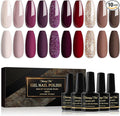 Shining She Nail Polishes, 10 Colours Beige Taupe Purple Red Brown Gold Glitter Gel Polish Set Soak-Off UV/LED Nail Polish Gel for Nail Art Salon DIY Home, 8ML
