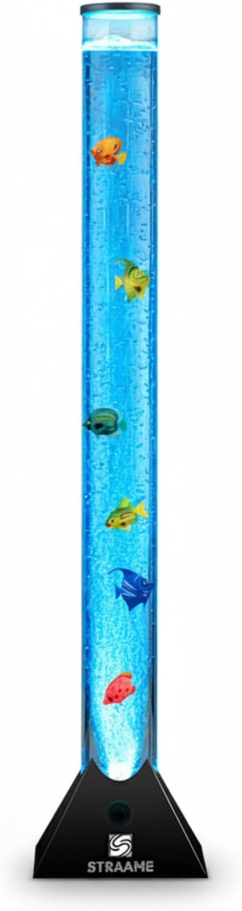Straame 90cm Bubble Fish Lamp, Colour Changing LED Light, Sensory Room Decor & Mood Lamp, Includes Artificial Tropical Fish, Adjustable Bubble Tube, Plug-in Power, Black Base[Energy Class A]