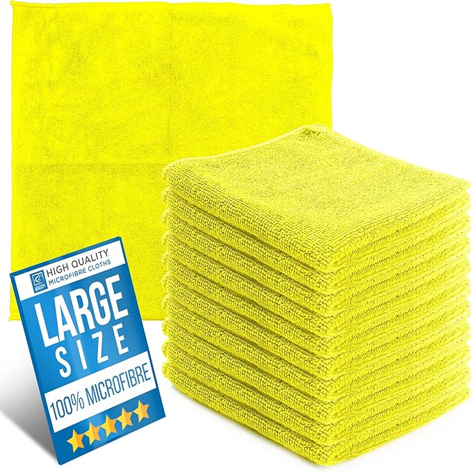 Microfiber Cleaning Cloth, Large Size 40x40cm, Super Absorbent Lint Free Microfibre Cloths Cleaning for Home, Kitchen, Surface, Mirrors, Bathrooms, Motorbike, Car (Yellow, 10)