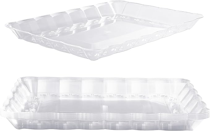 MATANA 6 Large Rectangular Serving Platters, 32x24cm - Clear Plastic Trays for Food Serving, Catering, Parties, Weddings, Birthdays - Sturdy & Reusable Snack, Sandwich, & Buffet Trays