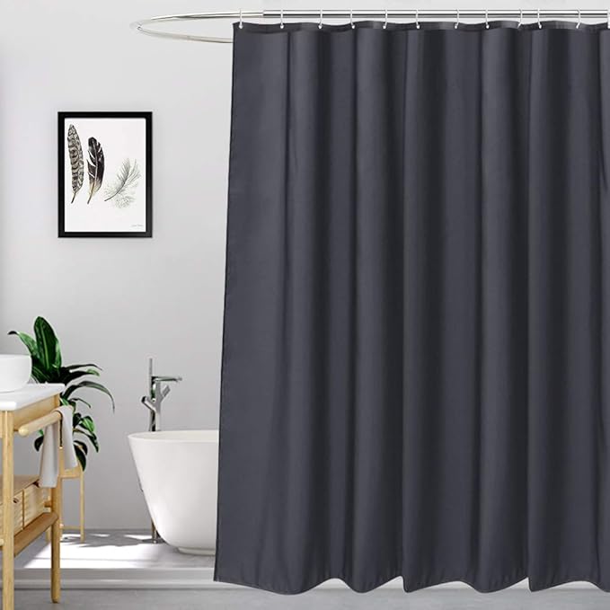 EurCross 200cm Long Fabric Dark Gray Shower Curtain 180x200 cm drop, Water Resistant Mould Proof and Mildew Resistant Deep Grey Shower Curtain Liner 72 x 78 inches