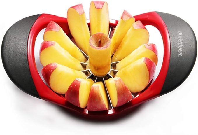 Easy Grip Apple Corer Slicer-Divider-Cutter-Wedger, Ergonomic Rubber Grip Handle, 12-Blades(Red Black)