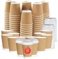 CHEF ROYALE 100 x 12oz Disposable Coffee Cups with Lids - Takeaway Paper Cups for Hot & Cold Drinks - Kraft Triple Walled Disposable Paper Cups - Takeaway Cups