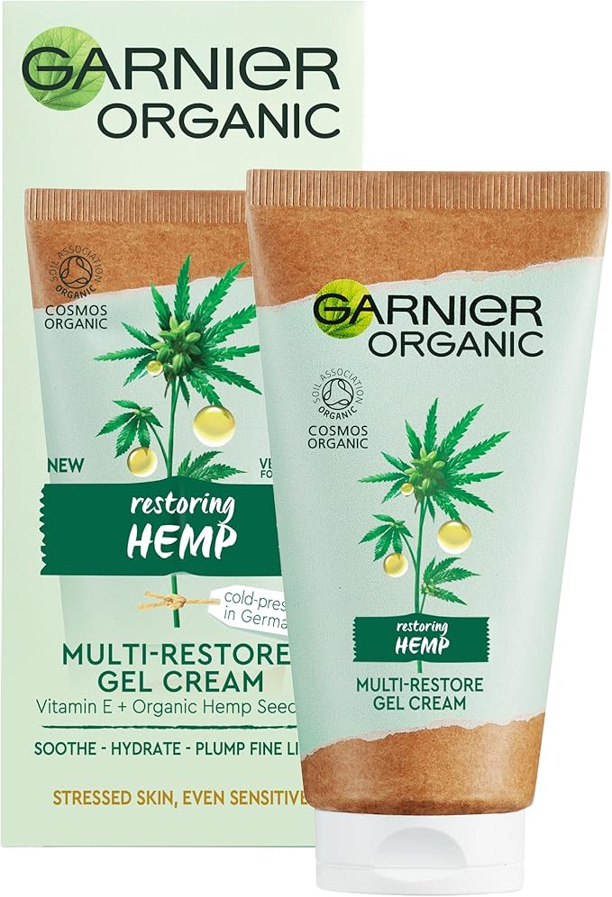 Garnier Organic Hemp Multi-Restore Gel Cream 50 ml, Soothing & Hydrating Moisturiser for Stressed & Sensitive Skin, Enriched with Vitamin E & Organic Hemp Seed Oil