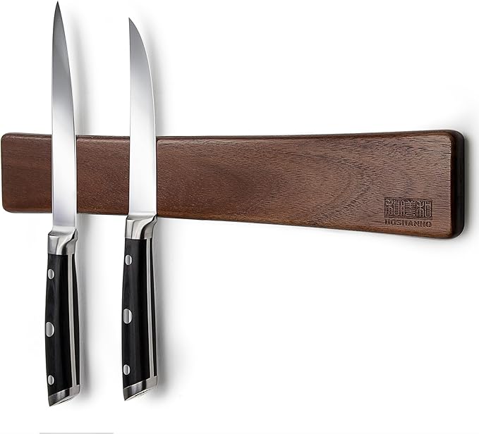 HOSHANHO Magnetic Knife Strips, Magnetic Knife Holder for Wall, Acacia Wood Knife Magnetic Strip Use as Knife Bar, Knife Holder for Kitchen Utensil Organizer, 40cm/16in