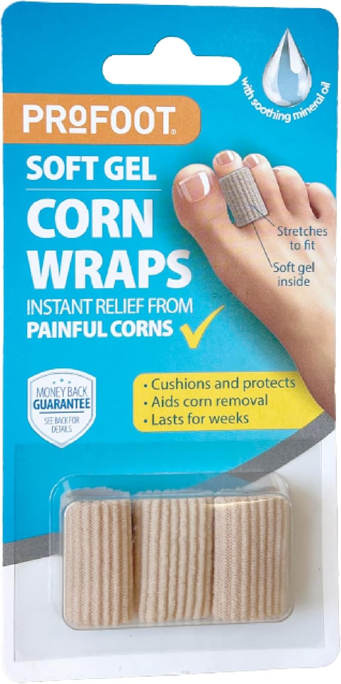 Profoot Soft Gel Corn Wraps - Instant Relief from Painful Corns - Cushions and Protects - Contains Soft Gel, Reduces Pressure and Friction - Contains 3 Washable & Reusable Toe Wraps