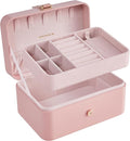 SONGMICS Jewellery Box, 2-Layer Jewellery Storage, 11 x 16 x 8 cm Travel Jewellery Box, Portable Jewellery Case, Small, Spacious, for Larger Accessories, Gift Idea, Jelly Pink JBC166R01