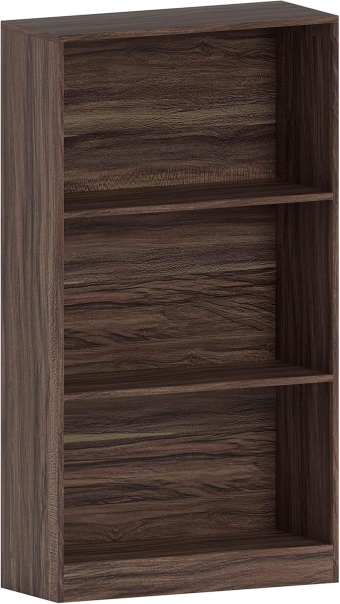 Vida Designs Cambridge 3 Tier Medium Bookcase, Walnut Wooden Shelving Display Storage Unit Office Living Room Furniture