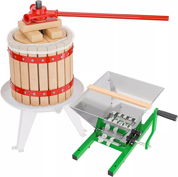 12L Fruit Wine Grape Press and 7L Fruit Mill Manual Juice and Cider Making Set Heavy Duty Fruit Wine and Crusher Bundle for Apple Berry Juice Maker Home Brewing Cider Making Equipment for Kitchen