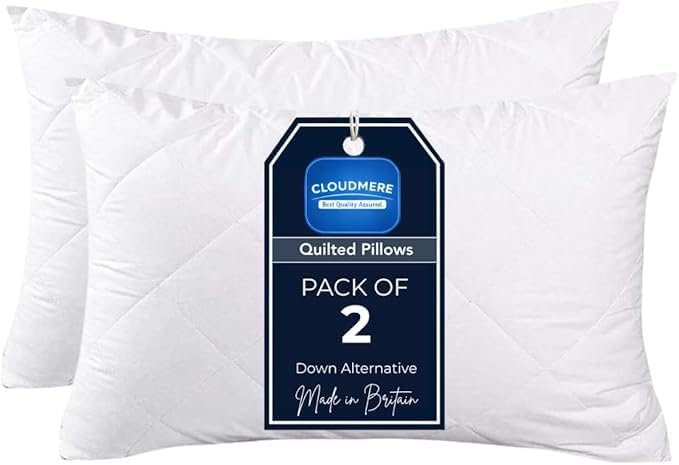 2 Pack Premium Hotel Quality Pillows – Quilted Cover & Soft Hollowfibre Filling – Down Alternative Bed Pillows for Back, Side & Stomach Sleepers – Plush & Supportive
