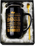 Boss Gifts, Best Boss Mug Gifts for Men on Birthday, Leaving, Going Away, Retirement, Boss Day, Christmas 18OZ Black Ceramic Coffee Mug with Spoon Lid Card, Nice Gift Box