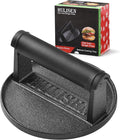 HULISEN Pre-Seasoned Cast Iron Burger Press, Heavy Duty Burger Smasher for Griddle with Heat Resistant Handle, Grill Press for Hamburger, Bacon, Meat, Steak, Patty, Sandwich, Barbecue Grilling Tool