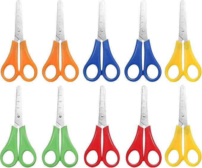 10 Pcs Kids Scissors, Children Blunt tip Safety Scissors Plastic Handle Handmade Scissor Preschool Training Scissor with cm-Scale for Scrapbooking Art DIY Craft Students Teaching Stationery