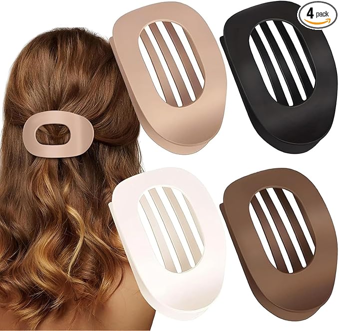4 PCS Flat Hair Clips for Women, Curved Design Duckbill Hair Clips for Lying, Driving - Matte Strong Hold Hair Claw Clips for Thin, Thick Hair, Hair Accessories for Women and Girls (Neutral)