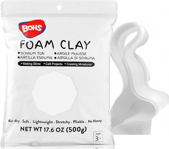 BOHS Air Dry Foam Modelling Clay Lite - for Arts & Crafts Project,Cosplay,Figurines - Soft, No Cracks, No Stains - Easy Modeling, Sculpting, Molding- 500Grams/1.1Lbs,White