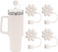 Flower Straw Covers Toppers for Stanley Cups 30&40 Oz Tumbler Accessories 4PCS Silicone Straw Caps Reusable Tips Protectors for Stanley Cup 10mm 0.4in Straws,Off White