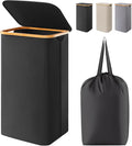 Lifewit 100L Laundry Basket with Lid, Clothes Hampers for Laundry with Bamboo Handles and A Removable Laundry Bag, Large Foldable Laundry Hamper for Bedroom, Bathroom, Dorm, Laundry Room, Black