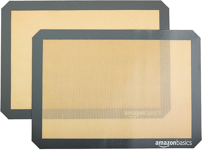 Amazon Basics Rectangular Silicone Baking Mat, Old Standard, 2 Count, 42L x 29.5W cm, New Beige/Gray
