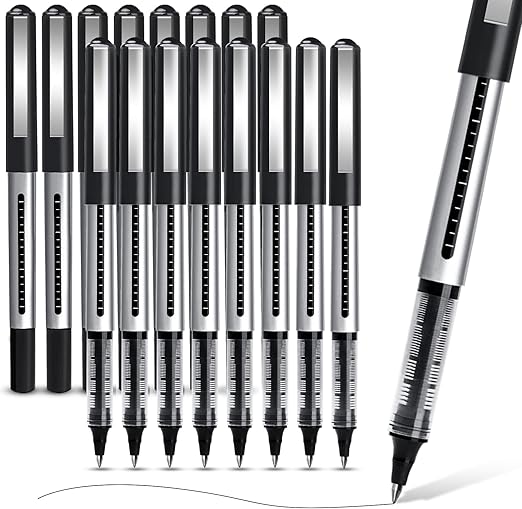 APOGO Rollerball Black Gel Pens 16-Pack, 0.5mm Quick-Drying for Note-Taking and Sketching - School & Office Supplies
