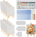 44 Pcs Mini Canvas and Easel, Small Canvas Painting Set Includes 4x4 Inches Canvases, Paint Brushes, Paint Palette and Acrylfarben, Wooden Mini Easels with Art Canvases for Kids and Artists Art Party