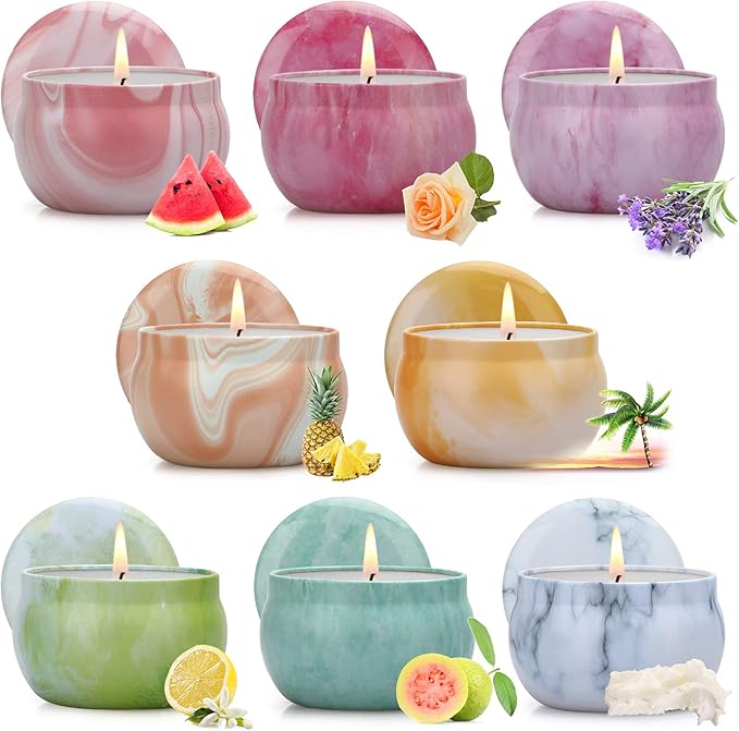 Scented Candles Gifts Set for Women, 8 Pack Aromatherapy Candle 120 Hours Burning Time, Natural Soy Wax Candle Portable Tin Candle Gift Set for Birthday, Wedding, Gift Sets for her
